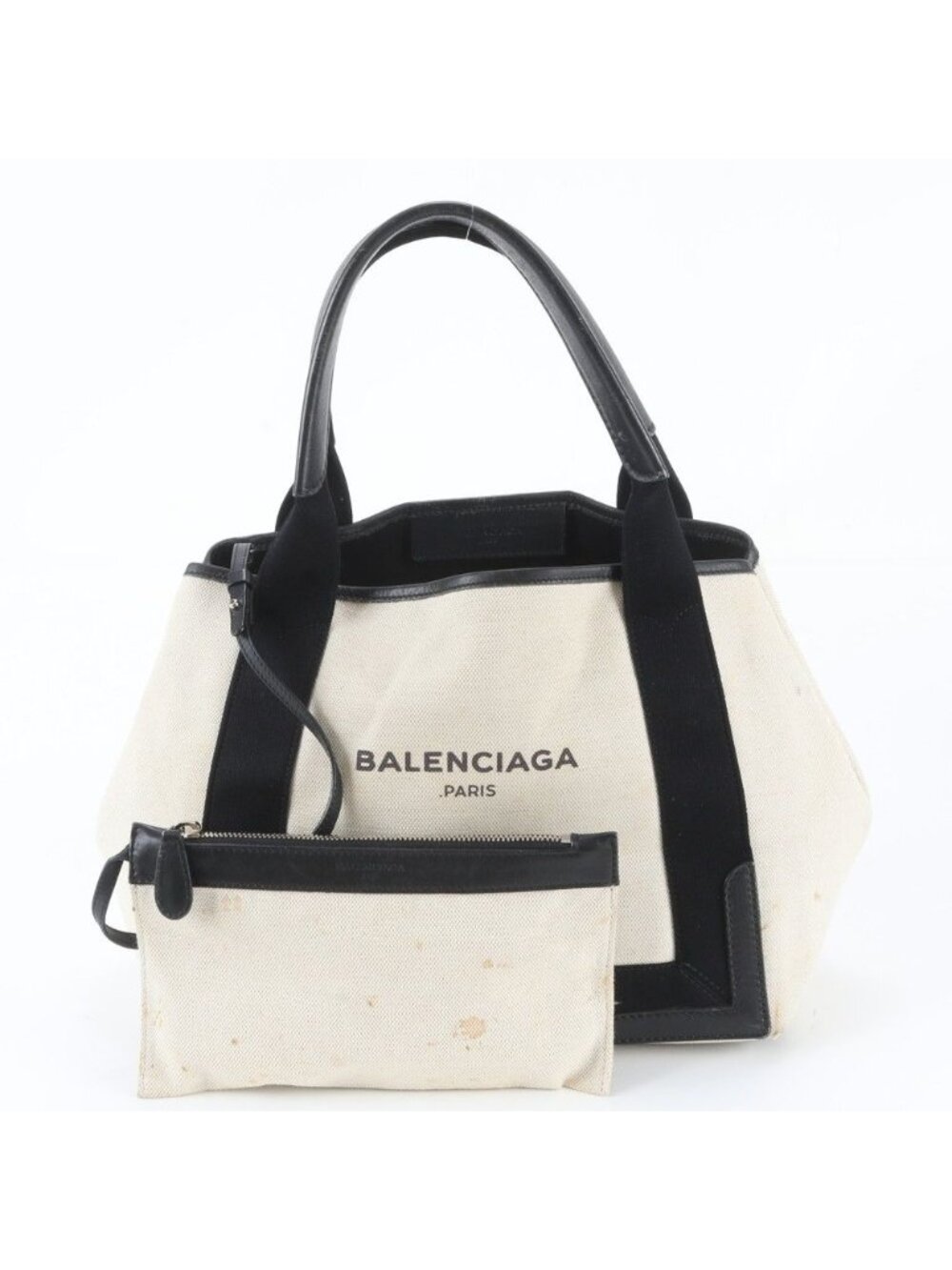 Balenciaga Navy Cabas Leather Canvas Tote